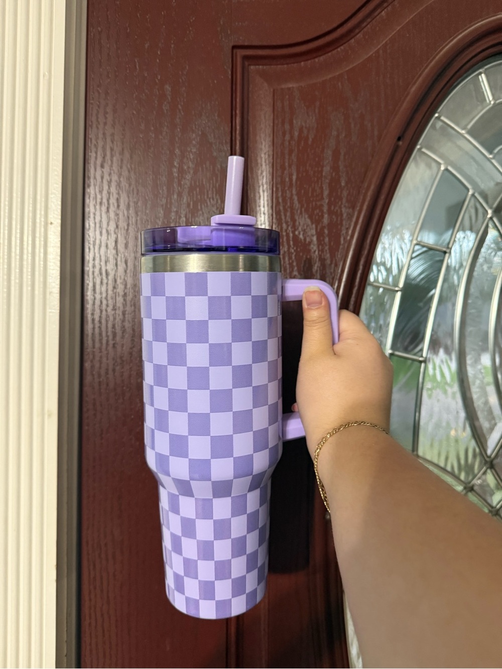 Purple grid water tumbler